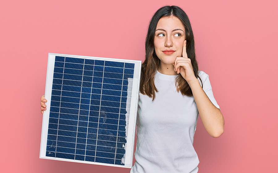 woman with solar panel